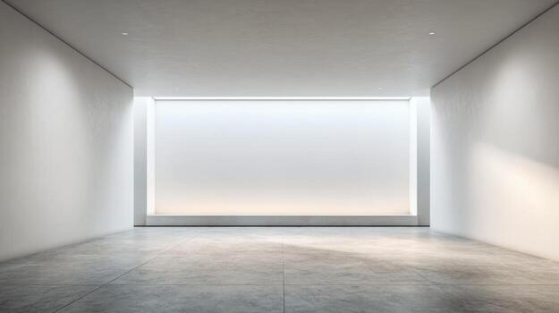 Minimalist Empty White Room with Concrete Floor, Ideal for Art Gallery or Showroom Display photo