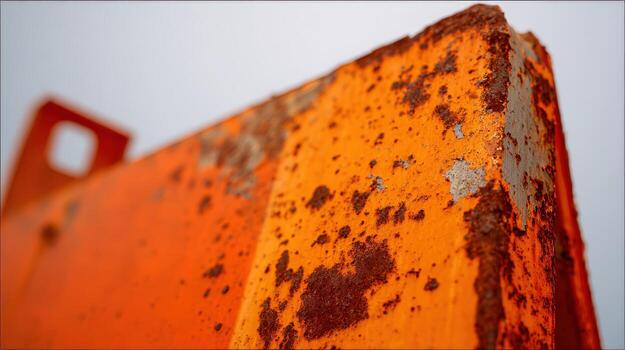 Close-Up of Weathered Orange Metal with Rust and Decay Showing Industrial Textures photo