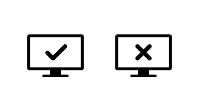 Monitor screen with check and cross icon. Success and error symbol vector