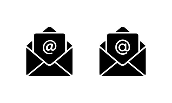 abierto correo icono con mencionar signo. correo electrónico bandeja de entrada y correspondencia símbolo vector