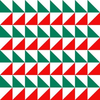 Seamless geometric pattern created with repeating red, green, and white triangles. vector
