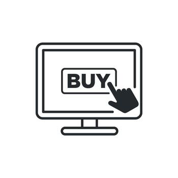 línea Arte computadora en línea comprar icono modelo. comercio electrónico dedo puntero diseño ilustración vector