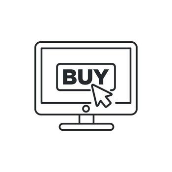 línea Arte estilo computadora en línea comprar icono modelo. comercio electrónico dedo puntero diseño ilustración vector