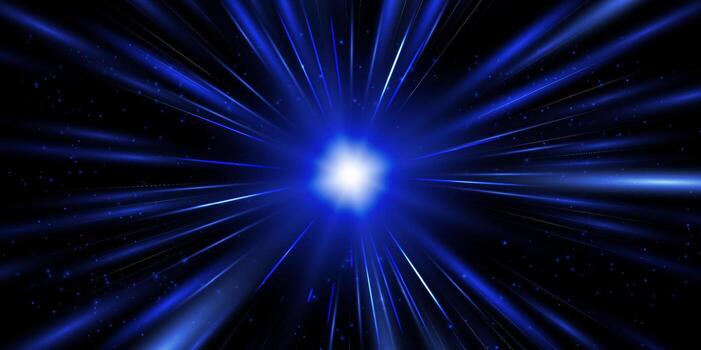 Radial speed rays, light neon flow, zoom in motion effect, blue glow speed lines, colorful light trails, perspective stripes Abstract illustration. vector