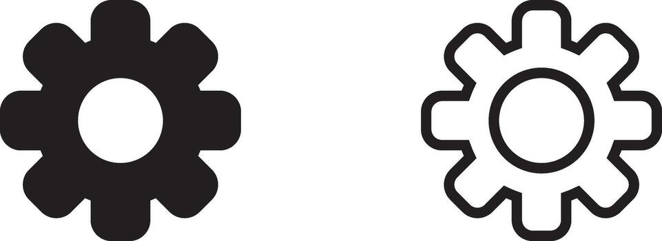 ajustes, engranaje icono. sólido y contorno diente. engranaje, diente icono para ajustes, preferencias y configuración vector