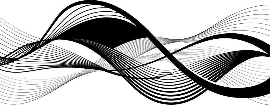 Abstract wavy lines forming a dynamic, flowing pattern with varying thickness and transparency, isolated on white background vector