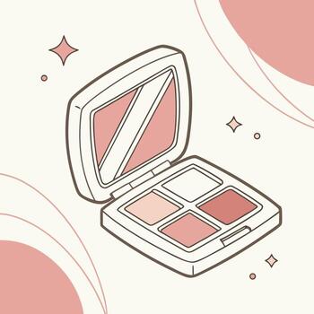 An open compact makeup palette with four shades of blush or eyeshadow, featuring a mirror and sparkling accents, isolated on a soft background vector