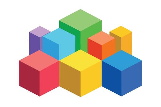 Vibrant Colorful Cubes Arranged in a Dynamic Isometric Composition, Creating a Playful and Modern Abstract Design vector