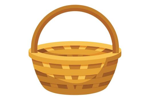 Rustic Empty Woven Basket with a Wooden Handle, Isolated on White Background, Ready for Gathering, Simple and Charming Design vector