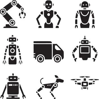 Robot and robot icon set vector
