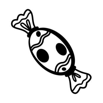 Candy in a wrapper, hand drawn. Sketch in doodle style. Set of different elements, drawings. vector