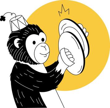 A sketchy style illustration showing a monkey clapping cymbals vector