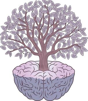 Tree growing from a brain illustration vector