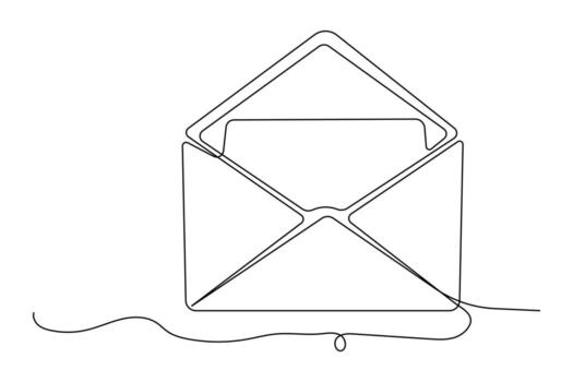 Minimalist continuous one line drawing of an envelope vector