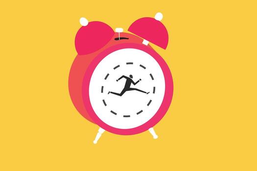 Businessman running fast according to clock time. concept of time management planning, Quick response time work and Time rush in work vector