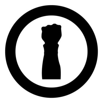 Fist protest concept arm hand raised in clenched in up icon in circle round black color solid outline style vector
