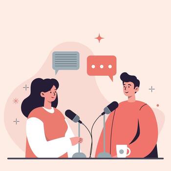 Podcast Interview Two Hosts in Conversation vector