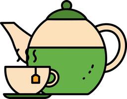Traditional Tattoo Style Teapot with Cup and Steam Illustration Beverage vector