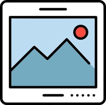 Simple Flat Icon of Tablet Device Displaying Mountain Landscape View vector