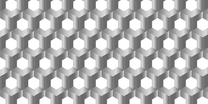 Modern seamless geometric pattern with silver 3D hexagonal illusion, ideal for abstract decorative backgrounds and stylish design projects. vector
