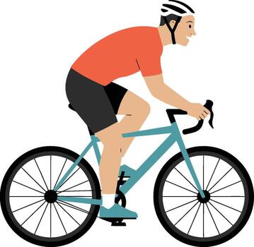 Cyclist in Orange Shirt and Black Shorts Riding a Teal Bicycle vector