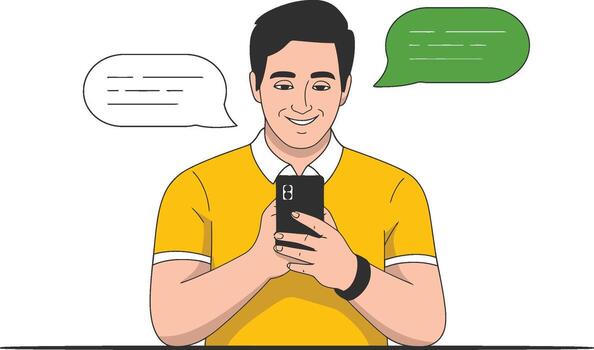 Man texting on smartphone with speech bubbles vector