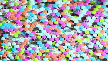 senza soluzione di continuità ciclo continuo animazione di vivace esagoni, 3d ciclo continuo animazione di vivace esagoni luccica con movimento, grande per promozione innovativo gioco immagini. video