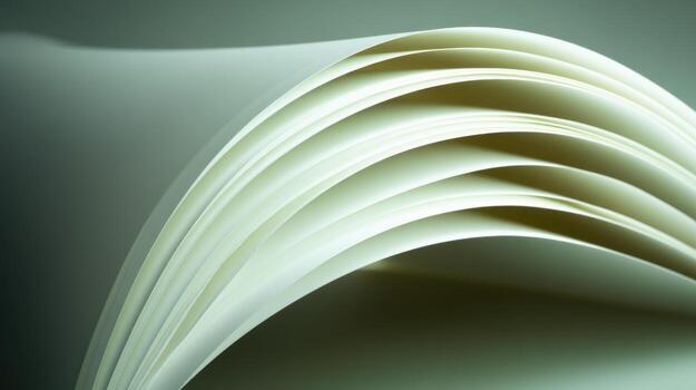 Close Up of Nested Green Paper Folds Forming Soft Repeating Ridges and Curves in a Minimal Abstract Study of Material Light and Texture photo