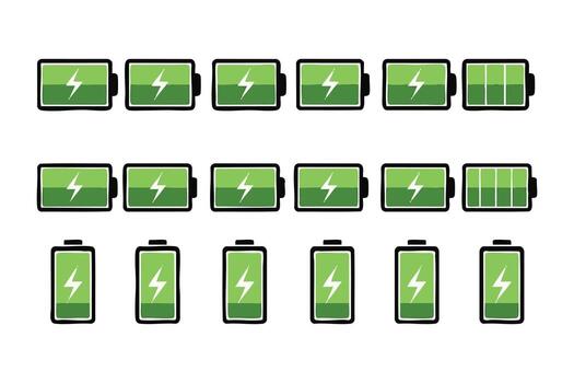 Battery Charge Level Icons Showing Full Empty and Intermediate Power Status illustration vector