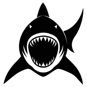 Black silhouette of a great white shark with open jaws full of sharp teeth on a white background vector