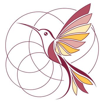 estilizado colibrí en vuelo con vistoso geométrico alas y cola plumas dentro un circular modelo vector