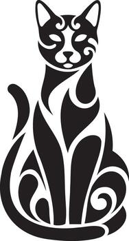 elegante felino obra de arte un elegante negro gato, sus formar graciosamente adornado con intrincado, fluido líneas, encarna equilibrio y sofisticación en un minimalista gráfico diseño. vector