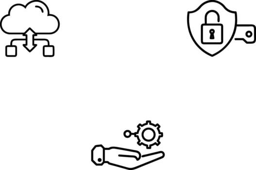 Set of technology icons featuring cloud computing security and automation for digital services vector