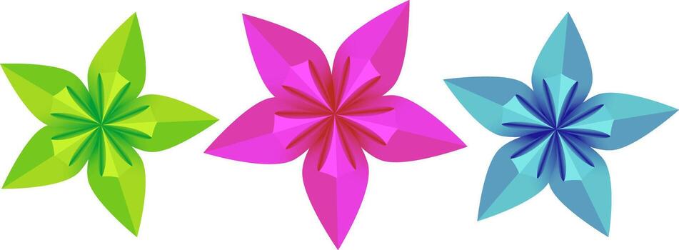 set of 3d origami objects abstract polygonal flowers for creative geometric design vector