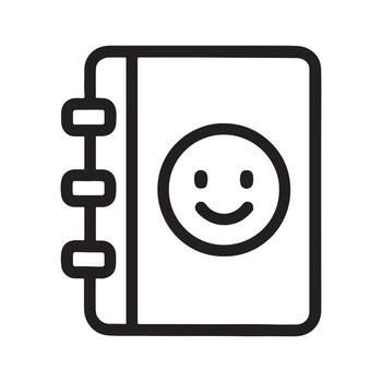 Smiling face notebook icon simple line art silhouette white background vector