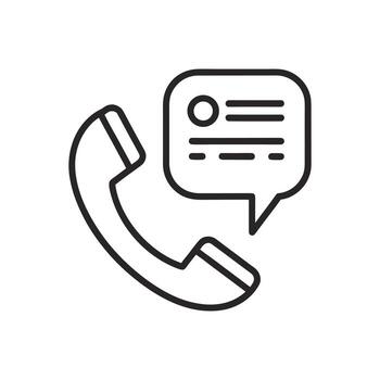 Simple line art icon of a telephone handset with speech bubble for communication concepts vector