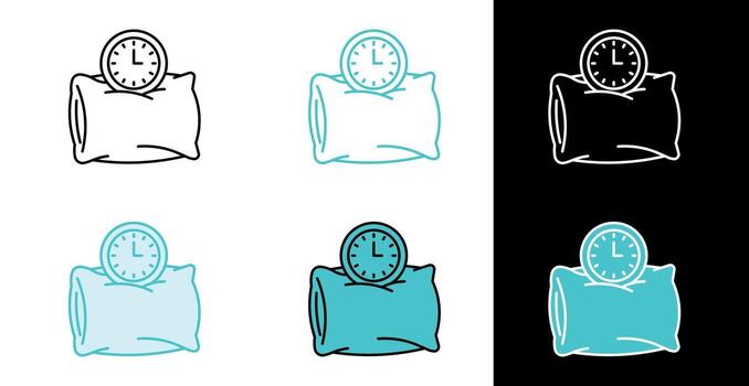 Bedtime clock on pillow for sleeping schedule icon in line and fill style vector