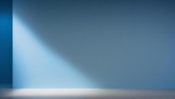 un vacío habitación con un azul pared y ligero foto