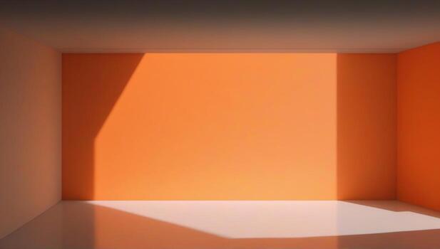 un vacío habitación con naranja paredes y un ligero brillante en eso foto