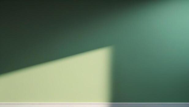 A green wall and a white floor in an empty room photo