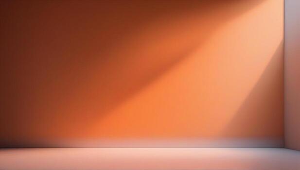 An empty room with orange walls and a light coming from the window photo