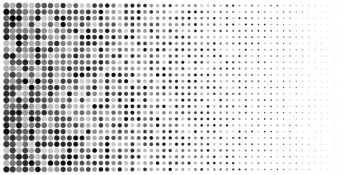 Polkadot pattern. Half tone subtle blob texture. Geometric pixel grid gradient. Tech point square design. Comic seamless disperse grange mosaic. Circle degrade graphic effect, fluid screen fade shape vector