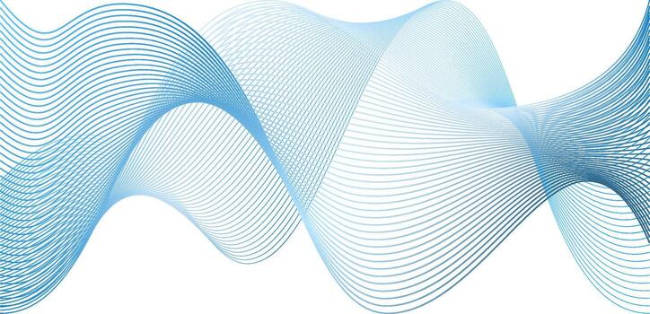 Abstract navy blue sound wave. Line 3d flow eco design overlay. Graphic wavy mesh of water. Light tech pattern with curved linear swoosh. Corporate network speed banner. vector