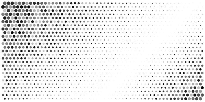 Dot pattern. Abstract geometric halftone pixel grid texture. Comic design seamless polka circle effect. Black tone fade gradient shape size and transparency. Square angular mosaic vector