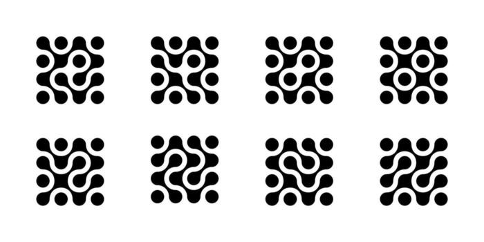 colágeno molécula conectado puntos resumen célula de circular formas metaball morph fluir, átomos en un líquido gota. médico nervio nodo, cuadrado redes icono. futurista comunicación inteligente diseño vector