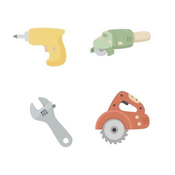 Various tools and tools on a white background flat minimalist vector