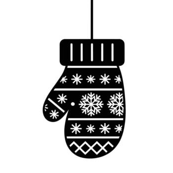 A black mitten adorned with snowflake patterns. vector