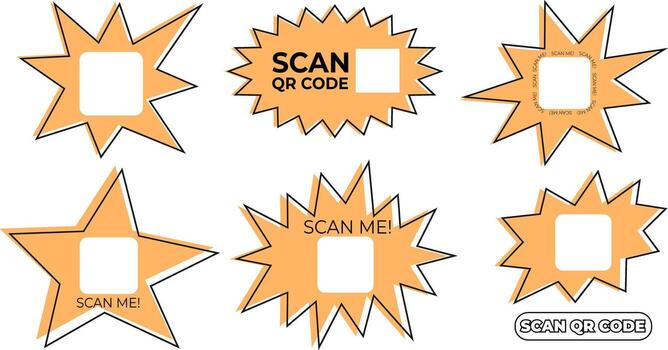 stickers in the form of a multi-pointed star and sunburst with space for a QR code vector