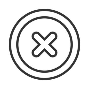 Nothing icon. Flat Nothing pictogram is isolated on a white background, A simple black X is centered within two concentric circles on a white background. vector