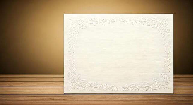 Elegant Embossed Floral Frame on White Paper Mockup photo